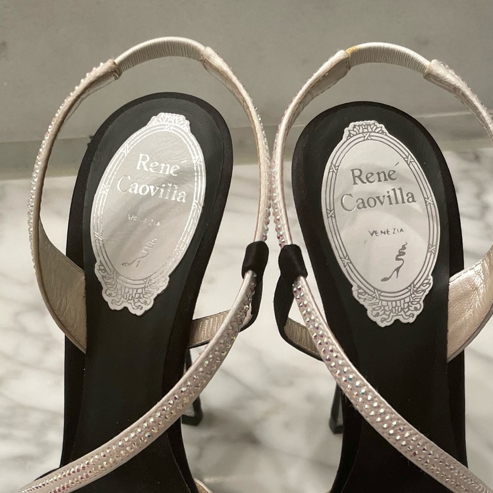 Rene Caovilla Asymmetric Satin Sling Back in Black & White - Picture 7 of 7